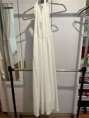 White Halter Maxi Dress - Elegant Textured Summer Dress